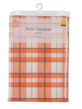 Perfect Harvest Round PEVA Tablecloth Orange Plaid 60 in